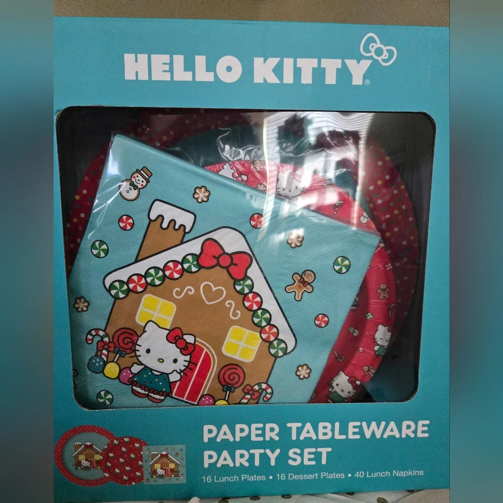 Hello Kitty Paper Tableware Party Set - Red and Teal NWT